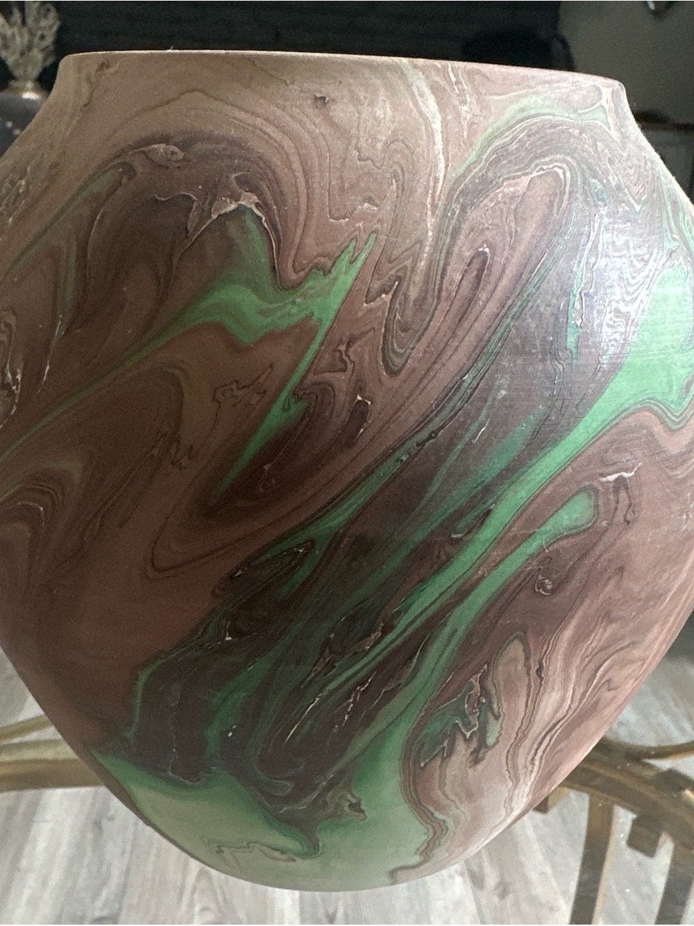 Vintage Marbled Ceramic Vase in Brown and Green